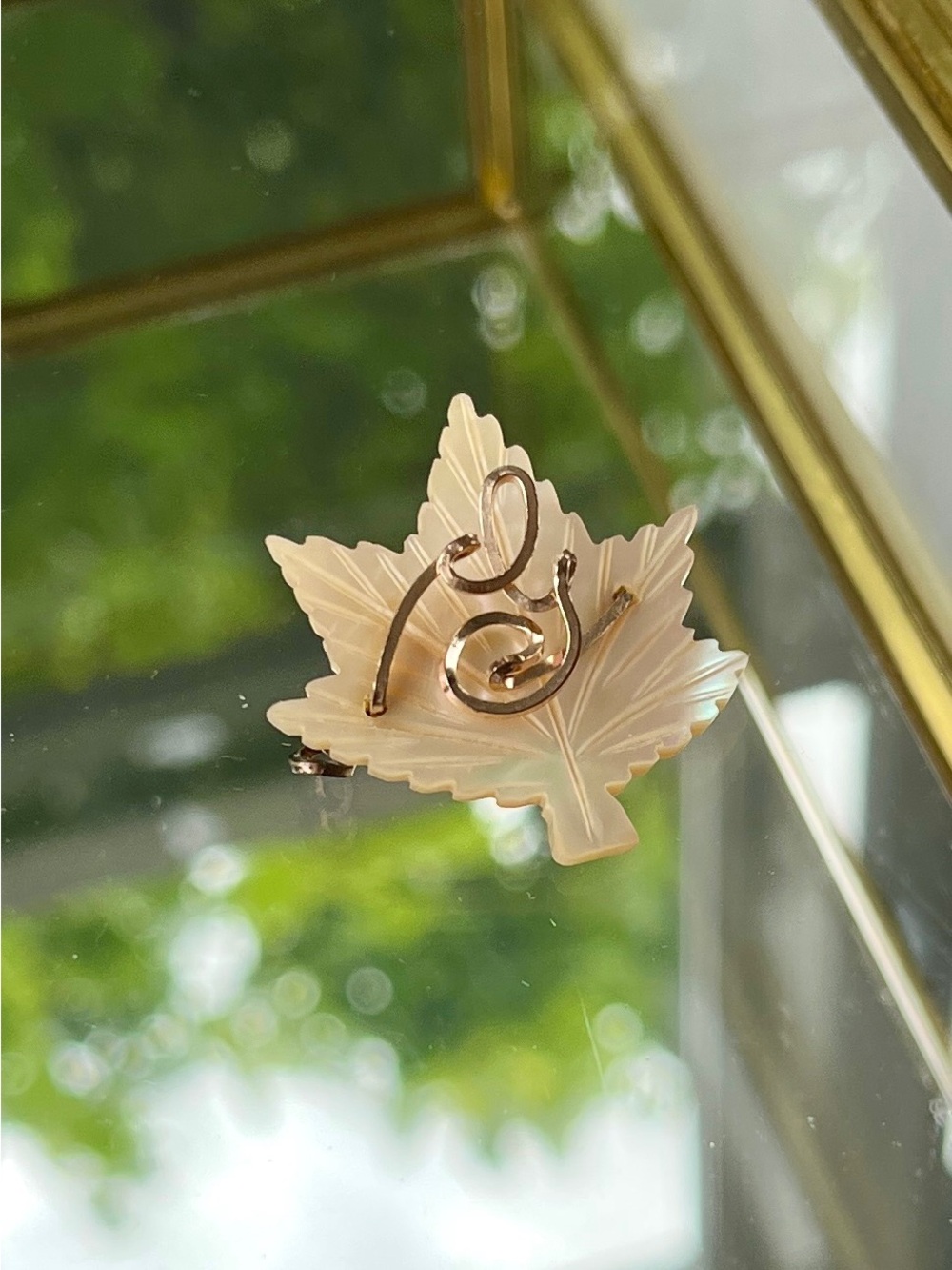 🍁 Mother-of-Pearl Maple Leaf-Shaped Monogram ‘G’ Brooch, 1930’s